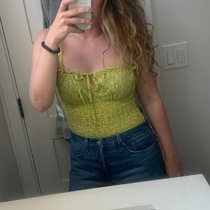 Free People Bardot Bodysuit in Lime Combo